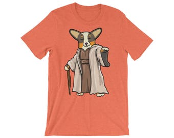 Corgi Shirt - Yoda Corgi Tee Shirt - Black Headed Tri Pembroke - Unisex short sleeve t-shirt