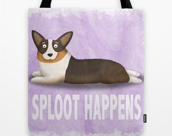 Pembroke Welsh Corgi Tote Bag - Corgi - Pet Lover Gift - Sploot Happens - Black Headed Tri Corgi - CHOOSE BACKGROUND COLOR