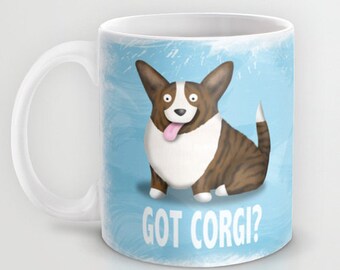 Cardigan Corgi Coffee Mug - Brindle Cardigan Corgi - Pet Lover Gift - Derp - CHOOSE BACKGROUND Color