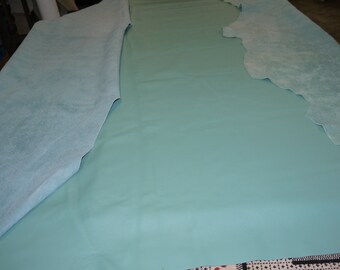 Leather Large Hide. 54 SQF Top Quality Top Grain. Light Teal