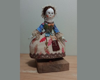 Wooden doll . Queen Anne. Six inches. Miniature.