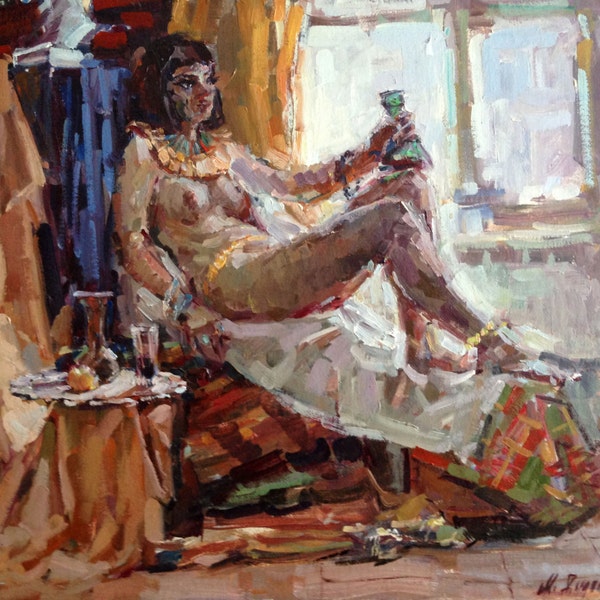 Nyu.Obnazhёnnaya model in an environment Egipta.Prekrasnaya impressionistic painting in realism.