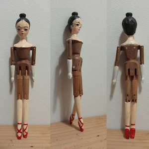 Houten Hollandse poppen op blik. Ballerina. Hitti's vriend.