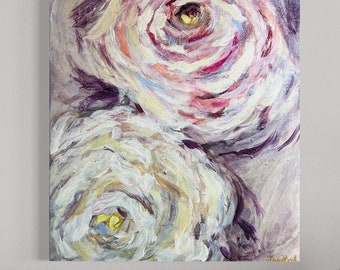 Textured Rose Painting, Original Acrylic Floral Art (16x20)