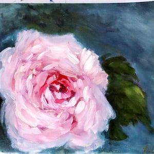 Oryginalny obraz olejny z różą w formacie 9x12 „Dla matek” na płótnie/ Dekoracja kwiatowa do domu/ Sztuka ścienna z różami/ Unikatowy ręcznie malowany prezent