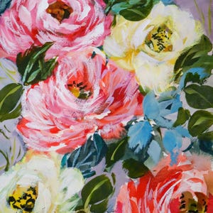 Spring Peony Bloom Original Watercolor and Gouache Floral Painting/ Unique Hand Painted Wall Art