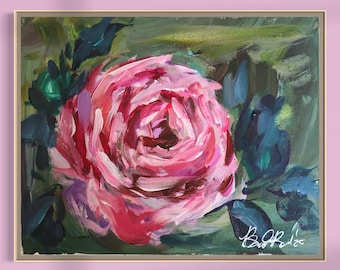 Original Pink Rose Painting – 8x10 Impressionist Acrylic Floral Art