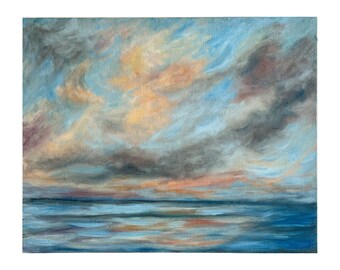 Original Oil Painting- Peachy Sky Seascape