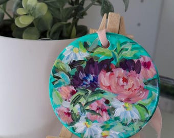 手描きの花のクリスマスオーナメント、花嫁介添人へのギフト、手描きの花のオーナメントモダンな花のクリスマスオーナメント、花へのクリスマスギフト