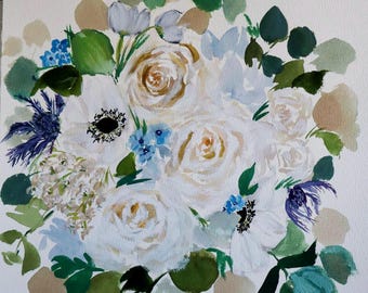 CUSTOM Watercolor Wedding Bouquet Painting, Unique Wedding Keepsake, Anniversary Gift, Wedding Gift, Bridal Flowers, wedding bouquet artwork