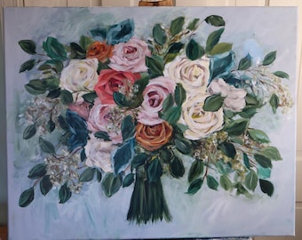 Custom Wedding Bouquet Acrylic Painting – Floral Keepsake Gift