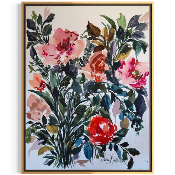 Bloemenwaterverfschilderij | Originele botanische kunst van Breanna Rothwell (12 x 16)