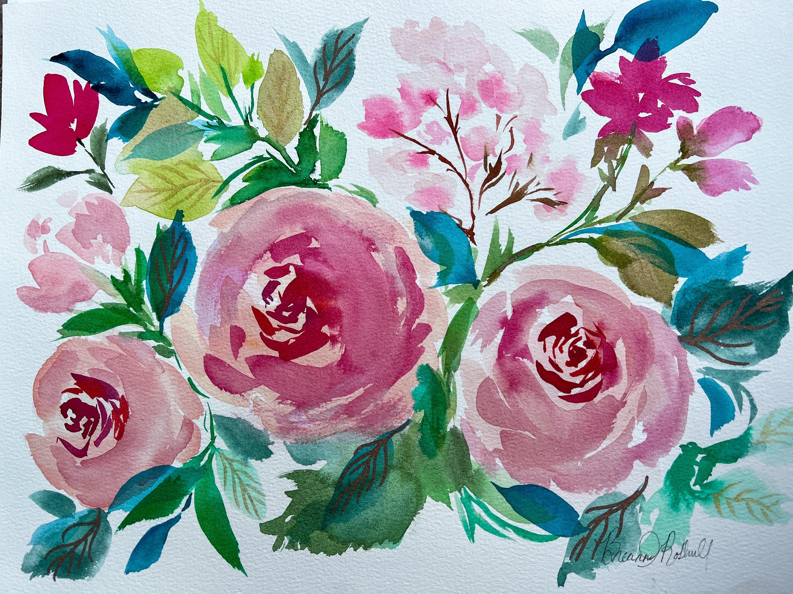 Original Pink Rose Watercolor Painting, Floral Wall Art (10x14) - Etsy