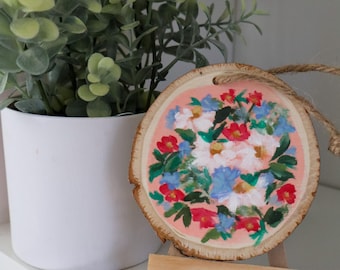 バスウッドの手描き花飾り、クリスマスプレゼント、花のクリスマス飾り、花嫁介添人へのギフト