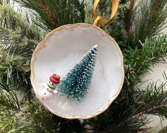 China Teacup Christmas Ornament-Bottle Brush Tree