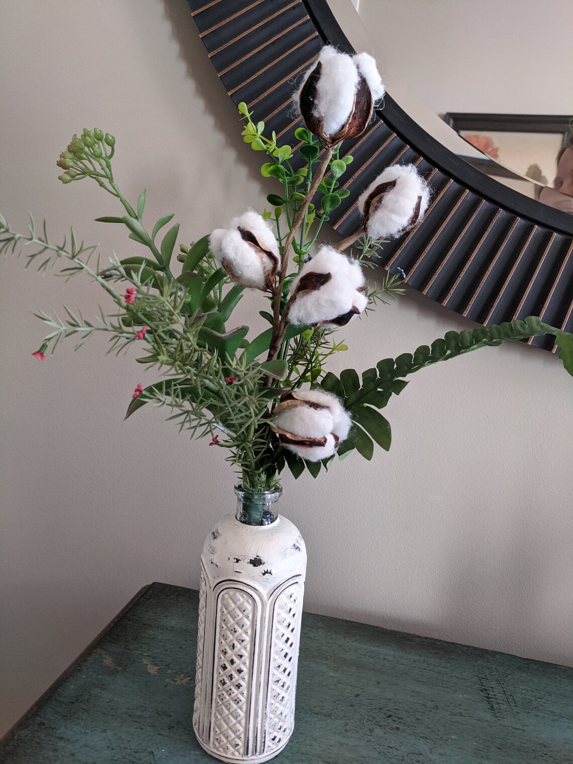 Vintage Glass Painted Vase Cotton Stemsdistressed Vase Etsy