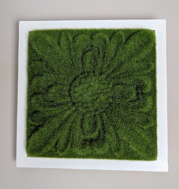Moss Tile Wall Decor Flower Art Piece Faux Grass Wall Etsy