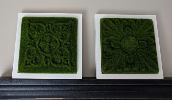 Moss Tile Wall Decor Flower Art Piece Faux Grass Wall Etsy