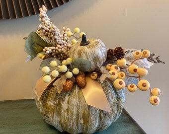 Raffia Artificial Fall Pumpkin Leaves Pinecone Berry Table Centerpiece