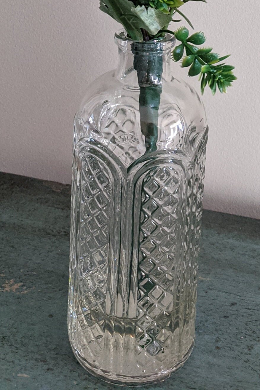 Vintage Glass Vase Cotton Stemsvase Boxwood Hops Fern Etsy