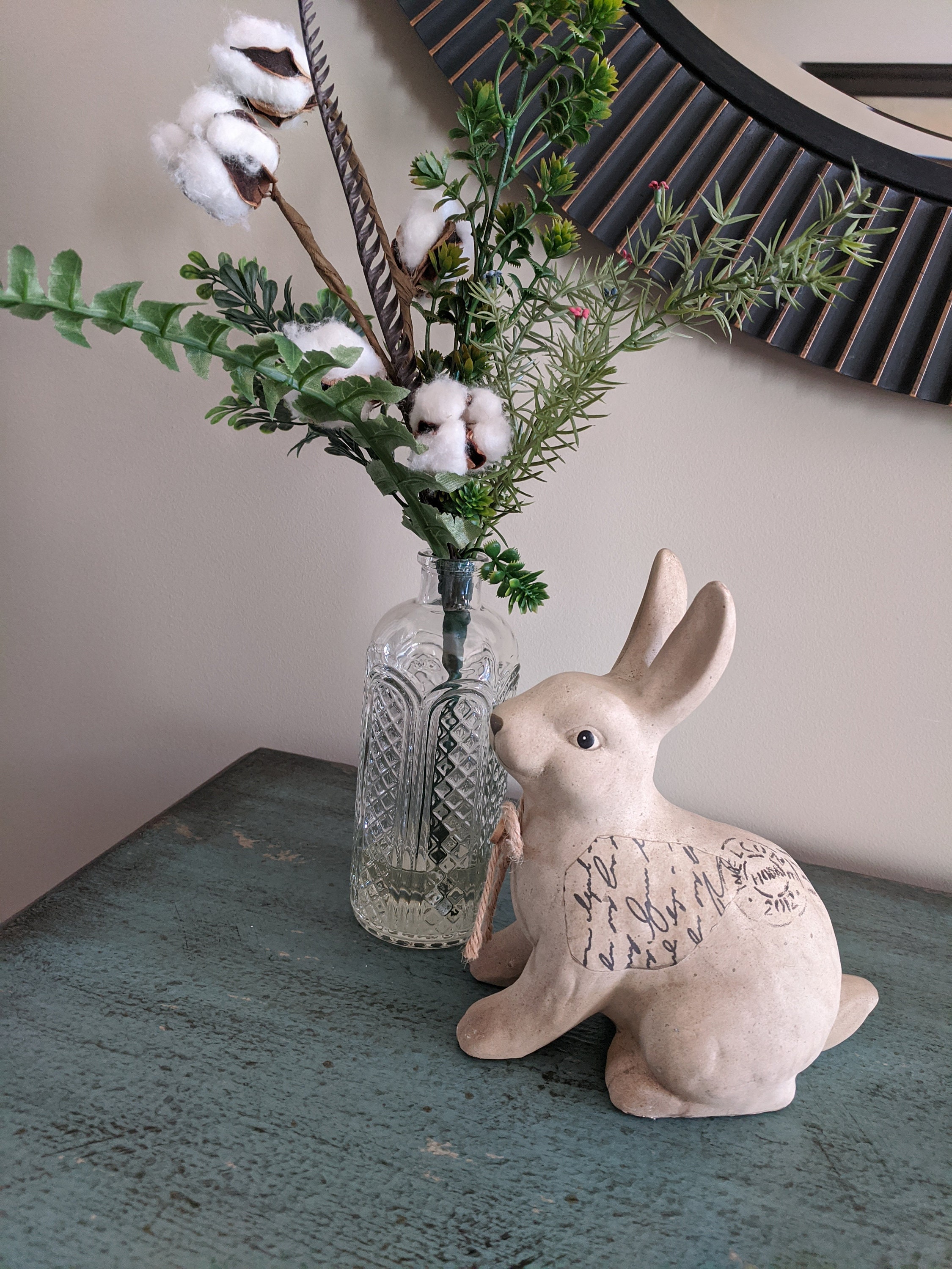 Vintage Glass Vase Cotton Stemsvase Boxwood Hops Fern Etsy