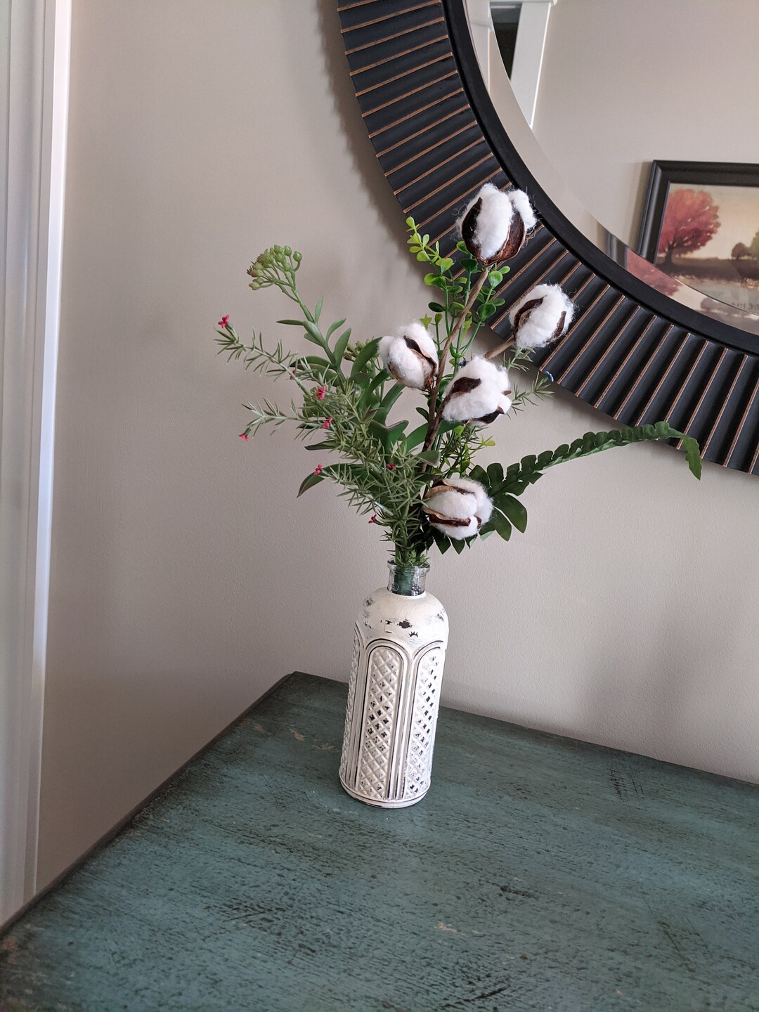 Vintage Glass Painted Vase Cotton Stemsdistressed Vase Succulent Fern