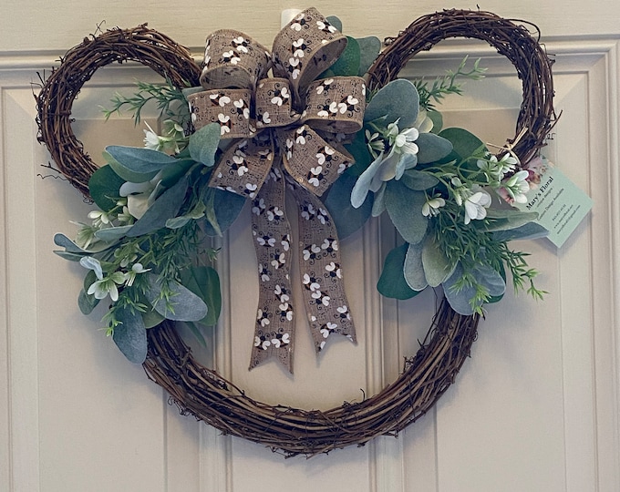 Featured listing image: Greenery Mouse Grapevine Wreath