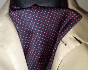 Tootal 1970's Navy Blue & Red Polka Dot Patterned Cravat