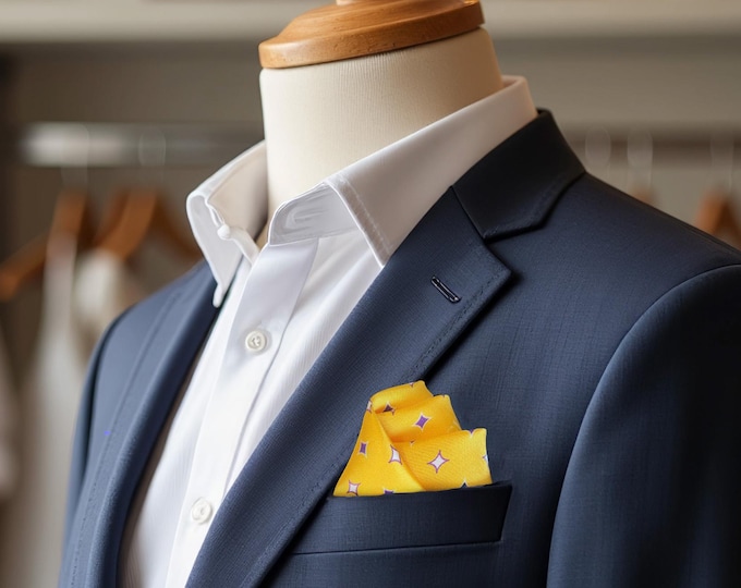 Silk Purple & Gold Pocket Square with Striped Border: LSU Game Day Style