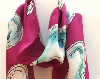 Silk Oyster Scarf, Hand painted, One of a kind, Anniversary / Birthday Gift