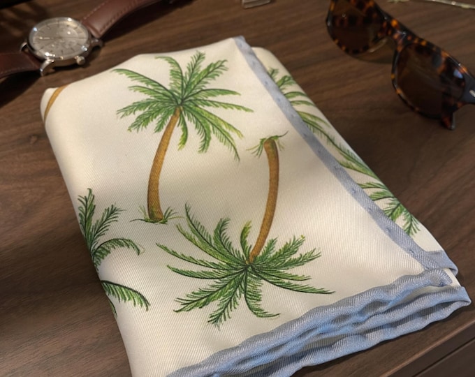 Palm Tree Silk Pocket Square: Handmade Coastal Wedding Accessory