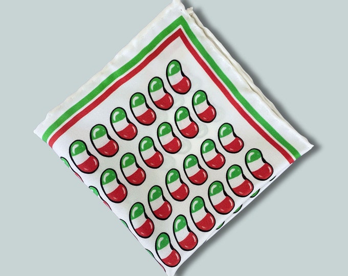 Silk Italian Lucky Bean Pocket Square: Hand-Rolled Hem