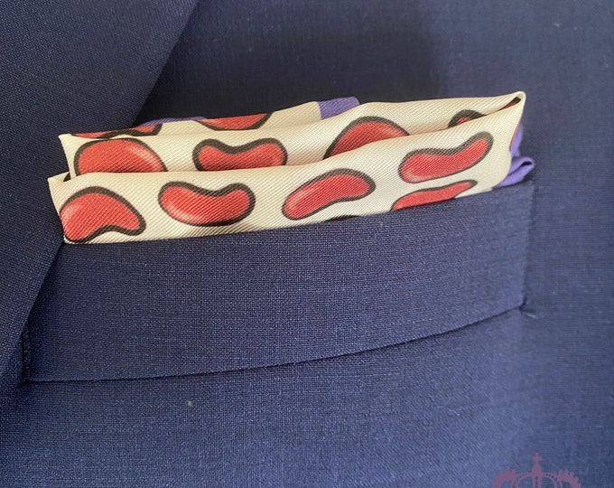 Red Beans Silk Pocket Square Handkerchief | Handmade Luxury Gift