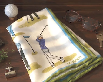 Zijden golfpochet: handgeïllustreerd golferscadeau voor hem