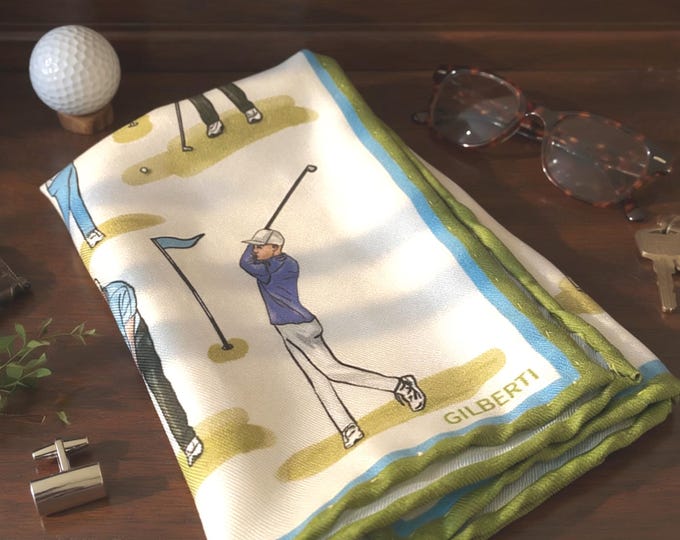 Golf Silk Pocket Square: Hand-Illustrated Golfer Gift for Him