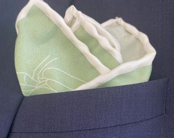 Green Silk Magnolia Pocket Square | Handmade | Hand-rolled edges
