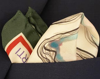 Silk Oyster Pocket Square or Handkerchief with Green and Red border | Handmade Luxury Gift for him