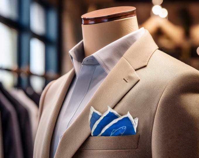 Silk Blue Fish Pocket Square: Handmade Coastal Style Gift