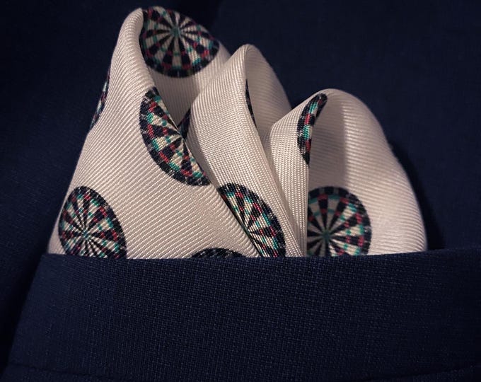 Silk Dartboard Pocket Square: Hand-Rolled Hems, Black Border