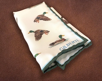 Silk Mallard Duck Pocket Square | Hand-Illustrated Silk Pocket Square for Men | Elegant and Unique Gift for Men