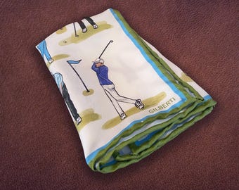 Men's Silk Illustrated Golf Pocket Square | Handmade | Luxury Silk Handkerchief Gift