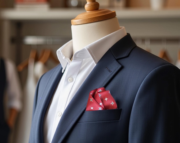 Luxury Maroon Silk Pocket Square: Striped Border, Hand-Rolled Hem Men's Gift