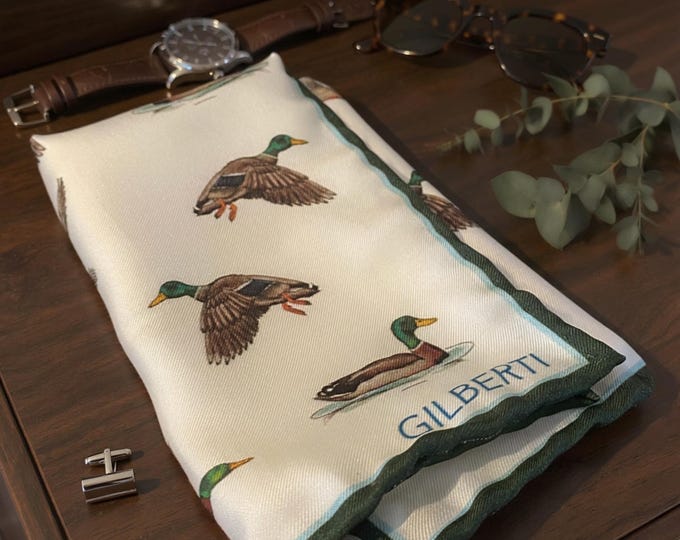 Mallard Duck Silk Pocket Square: Hand-Illustrated Duck Hunter Gift
