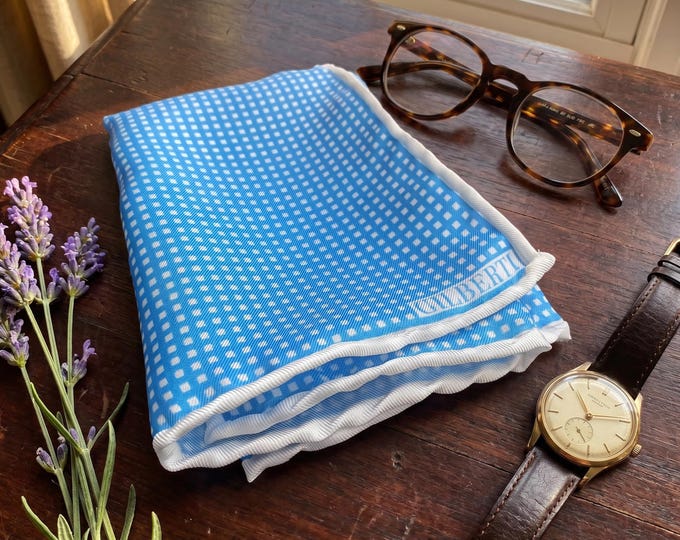 Blue and White Silk Pocket Square: Italian-Rolled Hem, Minimalist Design