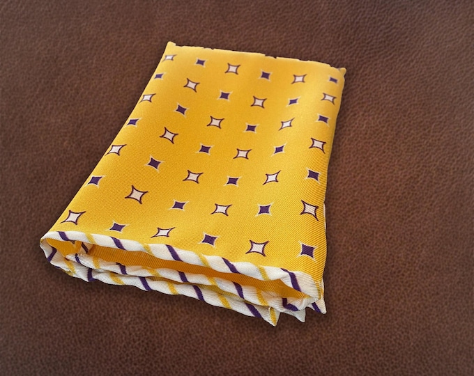 Silk Purple & Gold Pocket Square with Striped Border: LSU Game Day Style
