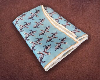 Silk Pelican Pocket Square - Louisiana Pocket SquareDesign - Handmade Men's Accessory Gift