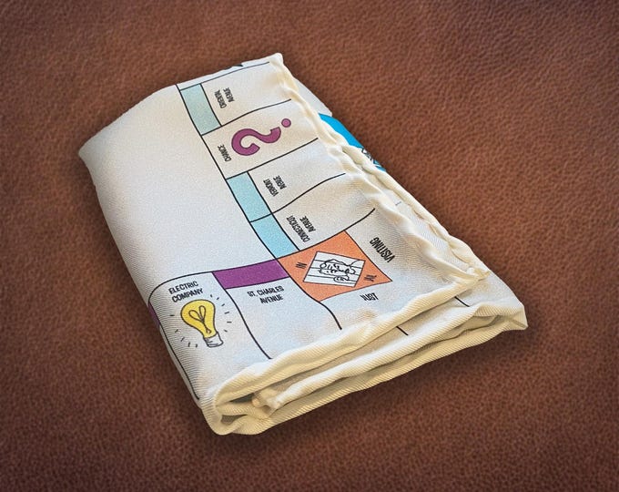 Silk Monopoly Pocket Square – Classic Game-Inspired Design | Handmade Luxury Gift