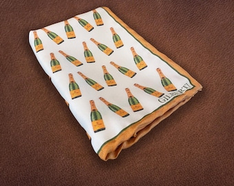 Luxury Silk Champagne Pocket Square | Celebration Pocket Square | Men's Champagne Themed Accessory | Handmade Gift for Champagne Lovers