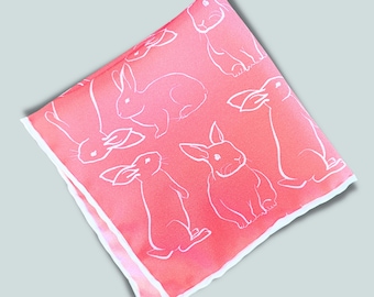 Pink Silk Rabbit Pocket Square | Handmade Luxury Men's Gift Easter