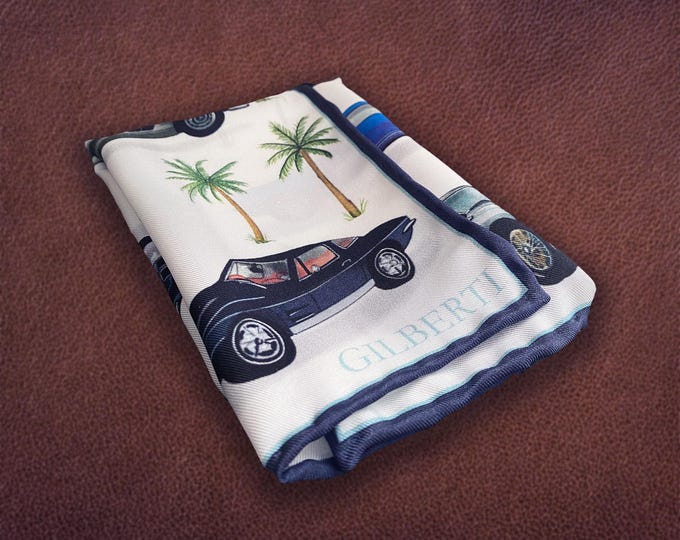 Classic Cars Silk Pocket Square: Hand-Illustrated Retro Style